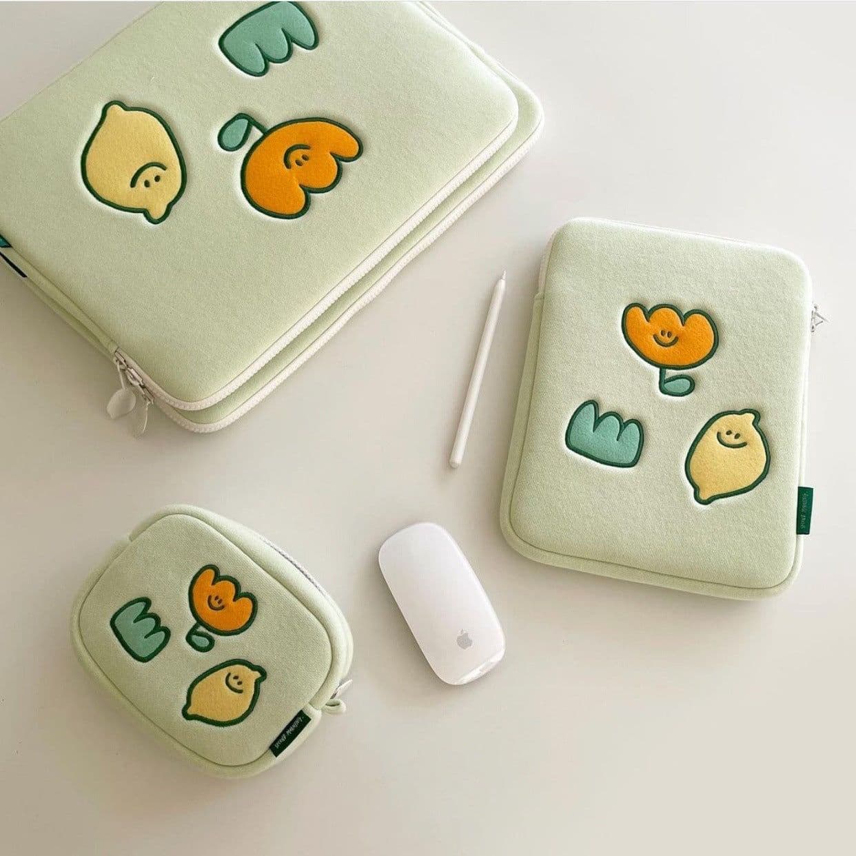 image-Niche Design Lemon Embroidery Flower Laptop Bag