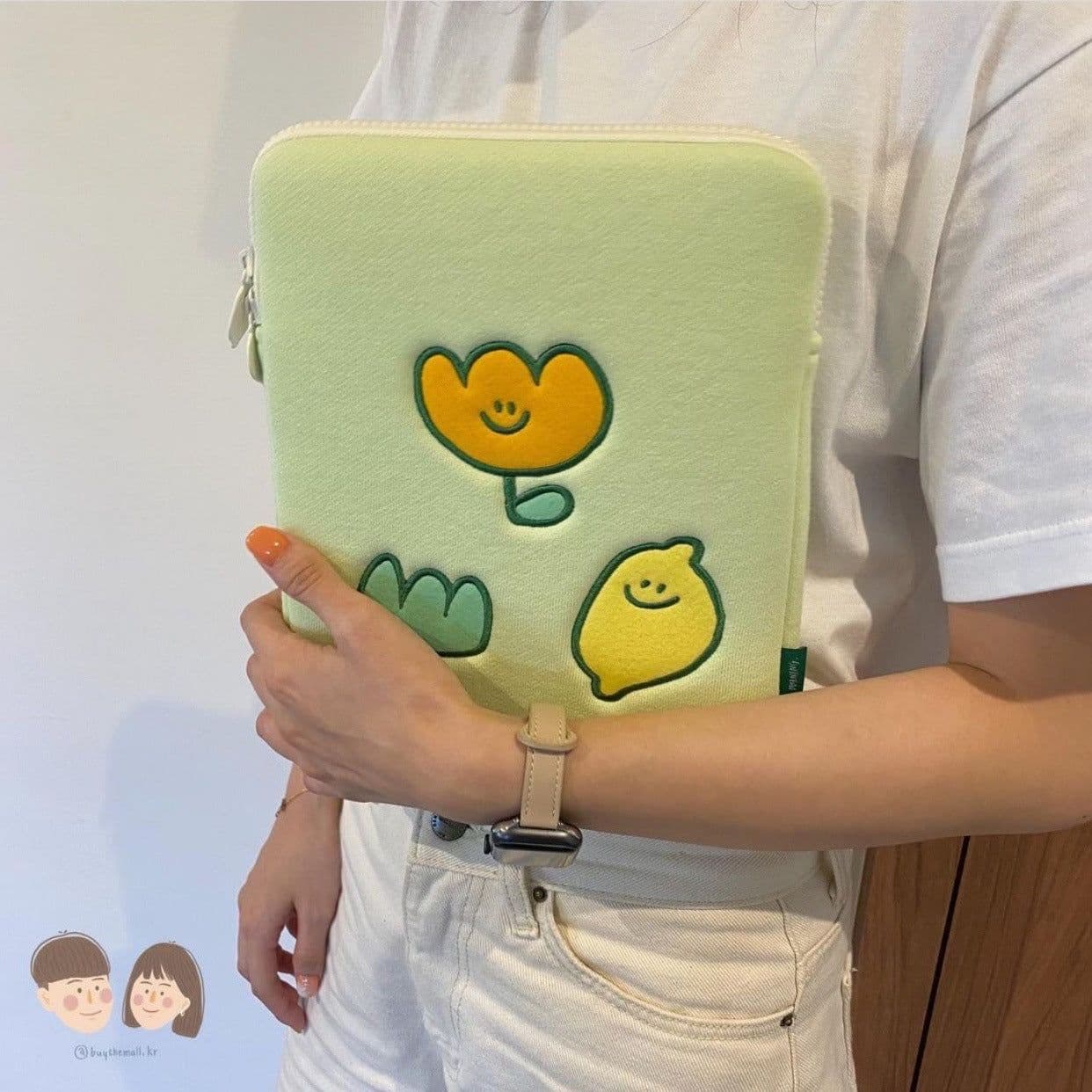 image-Niche Design Lemon Embroidery Flower Laptop Bag