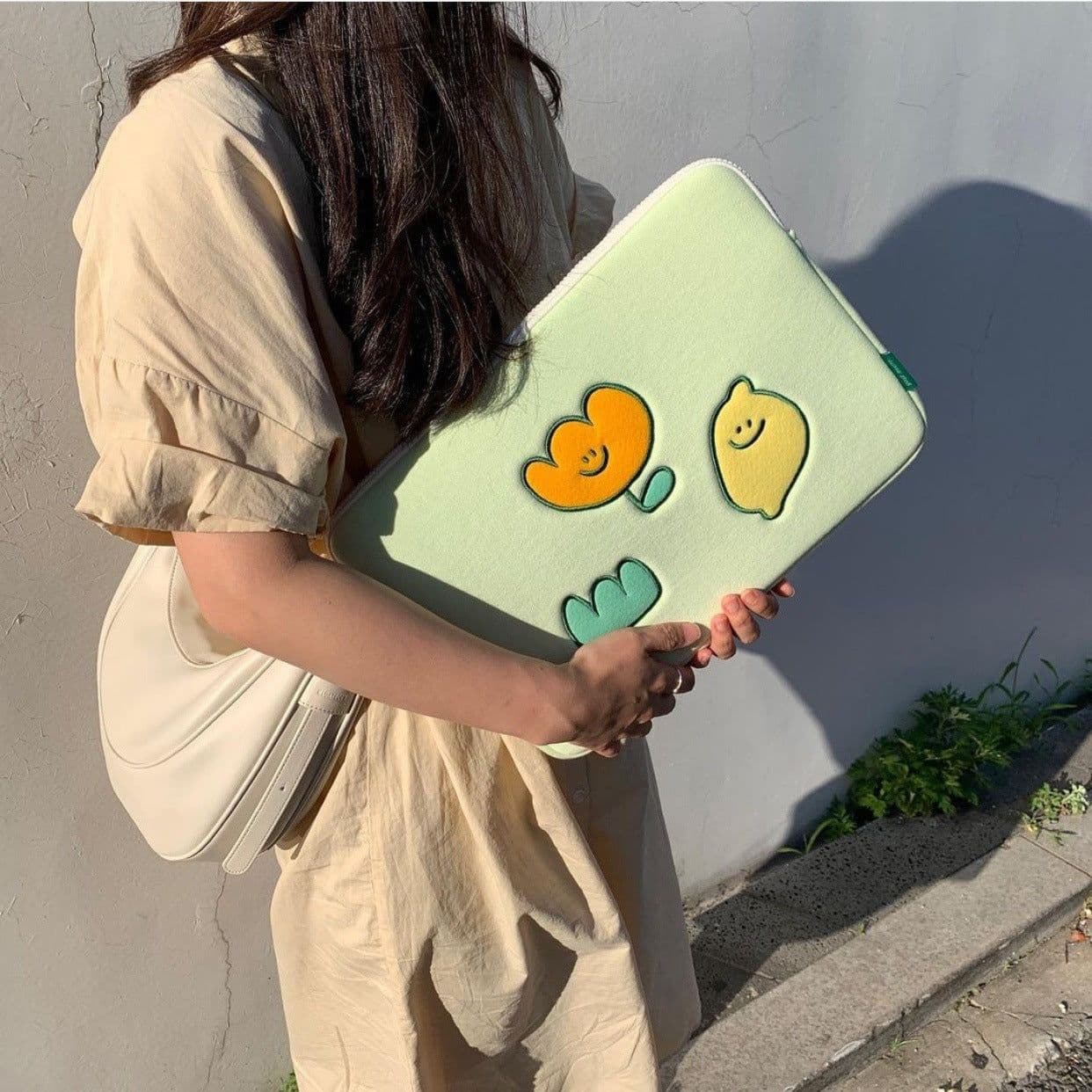 image-Niche Design Lemon Embroidery Flower Laptop Bag