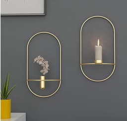 image-3D Metal Candle Holder Geometric Round Candlestick Wall Mounted Crafts Wedding Table Home Deco Party Festival Decoration Gifts