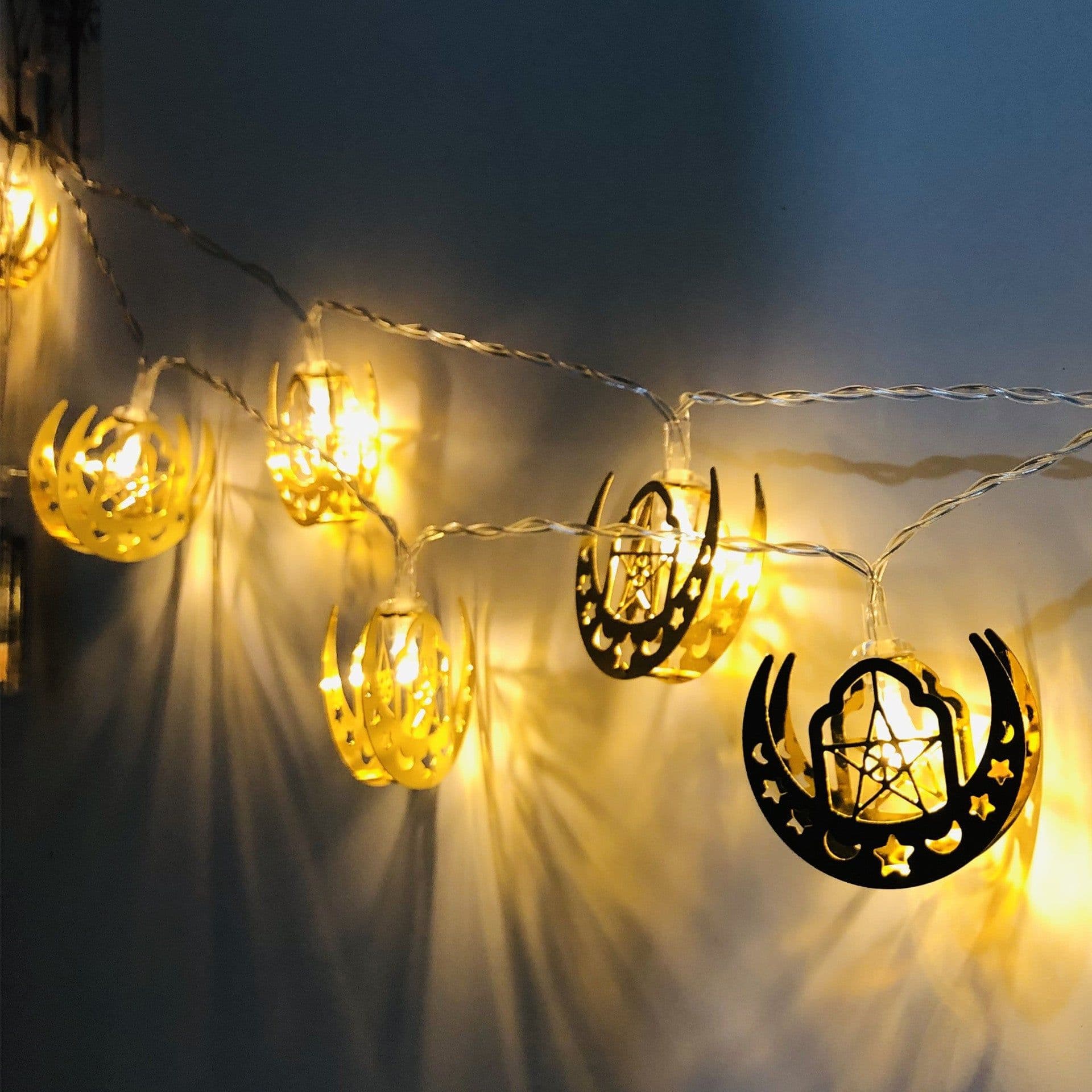 image-Muslim Ramadan Festival Battery Box Led String Lights Eid Mubarak Moon And Stars Interior Decoration Lights