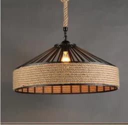 image-American Country Hemp Rope Restaurant Chandelier Personality Nordic Clothing Store Milk Tea Shop Round Wrought Iron LED Creative Chandelier