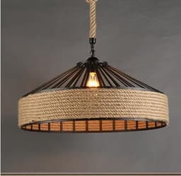image-American Country Hemp Rope Restaurant Chandelier Personality Nordic Clothing Store Milk Tea Shop Round Wrought Iron LED Creative Chandelier