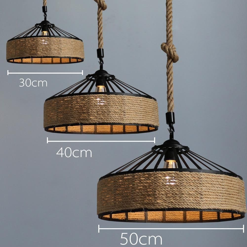 image-American Country Hemp Rope Restaurant Chandelier Personality Nordic Clothing Store Milk Tea Shop Round Wrought Iron LED Creative Chandelier