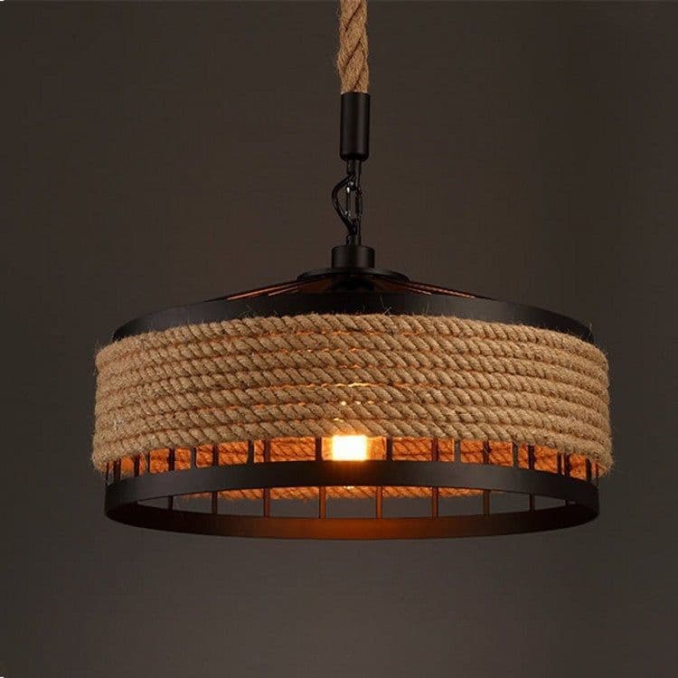 image-American Country Hemp Rope Restaurant Chandelier Personality Nordic Clothing Store Milk Tea Shop Round Wrought Iron LED Creative Chandelier
