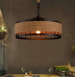 image-American Country Hemp Rope Restaurant Chandelier Personality Nordic Clothing Store Milk Tea Shop Round Wrought Iron LED Creative Chandelier