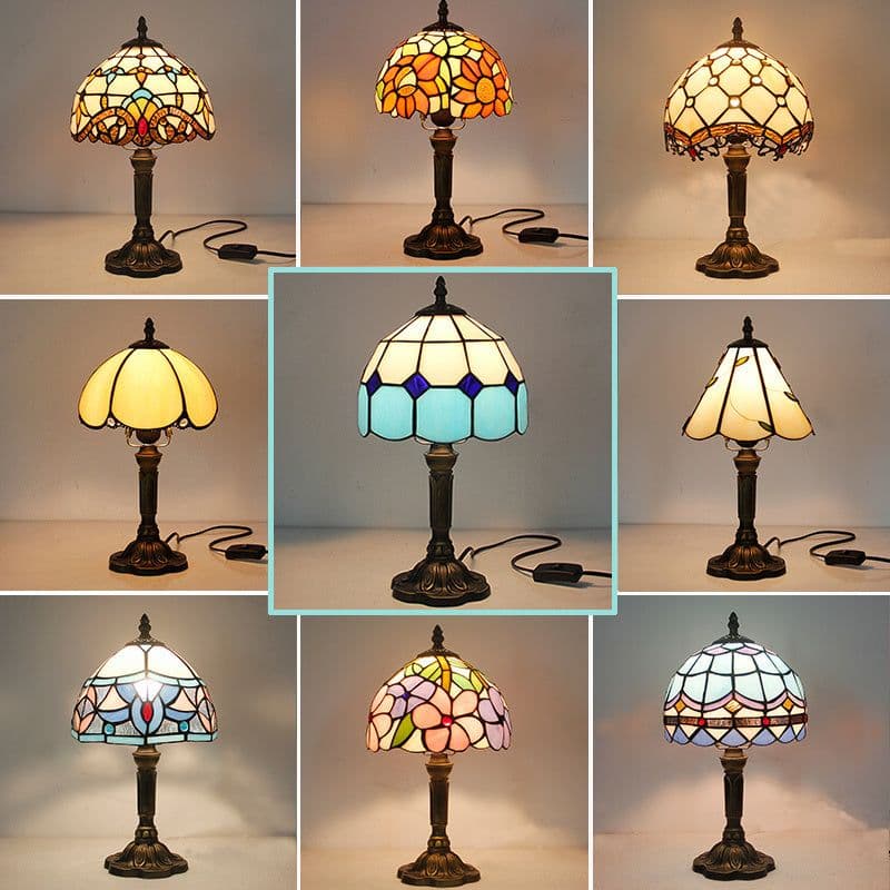 image-Lamp Bedroom Bedside Lamp Retro Bar Yellow Glass Lamp Resin Base Table Lamps Makeup Table Side Table Led Lights