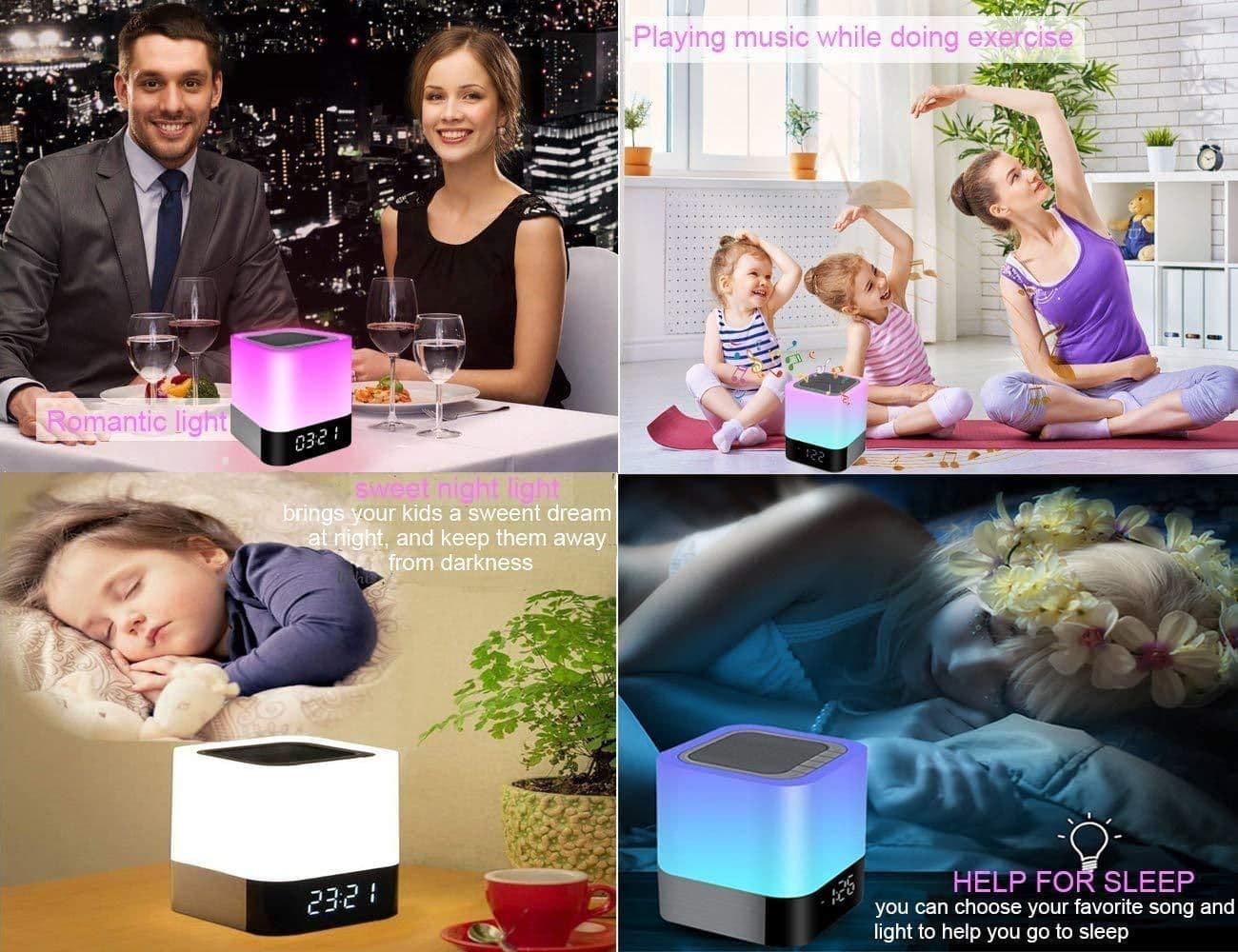 image-Alarm Clock Bluetooth Speaker Touch Screen LED Light Portable Colorful Light Desktop Audio
