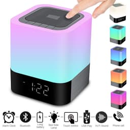 image-Alarm Clock Bluetooth Speaker Touch Screen LED Light Portable Colorful Light Desktop Audio