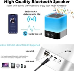 image-Alarm Clock Bluetooth Speaker Touch Screen LED Light Portable Colorful Light Desktop Audio