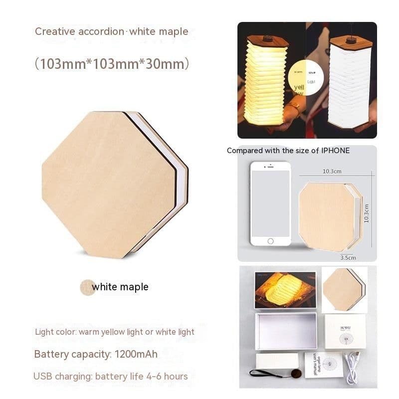 image-Creative Gift Led Portable Retro Lamp Usb Rechargeable Wooden Lamp 360 Degree Folding Organ Lamp