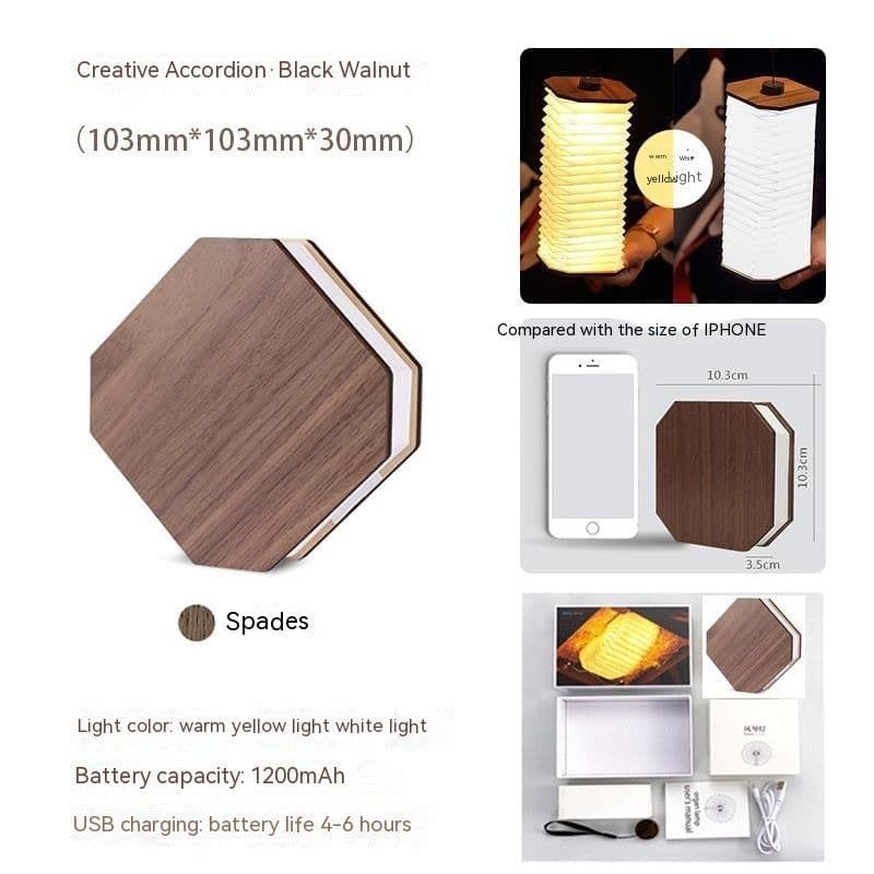 image-Creative Gift Led Portable Retro Lamp Usb Rechargeable Wooden Lamp 360 Degree Folding Organ Lamp