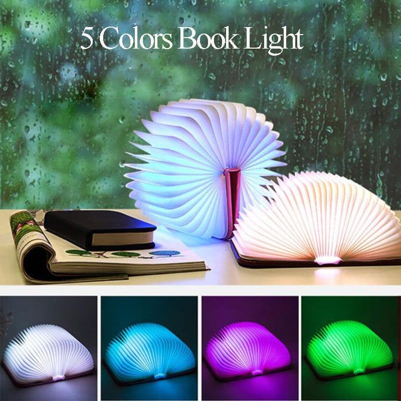 image-Creative LED Night Light USB Recharge Folding Book Light Wooden RGB Table Lamp Home Desk Decoration