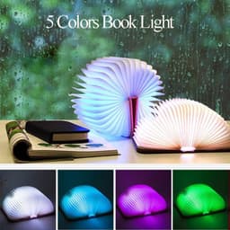 image-Creative LED Night Light USB Recharge Folding Book Light Wooden RGB Table Lamp Home Desk Decoration