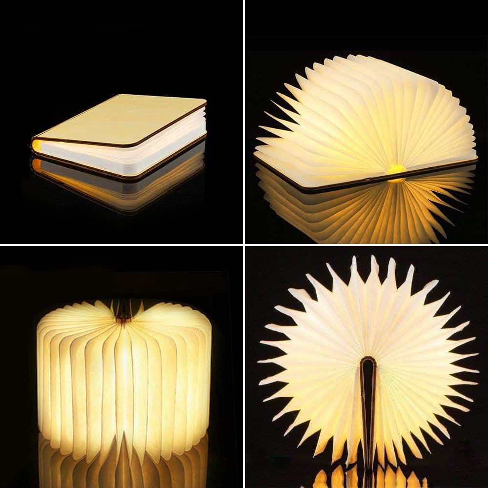 image-Creative LED Night Light USB Recharge Folding Book Light Wooden RGB Table Lamp Home Desk Decoration