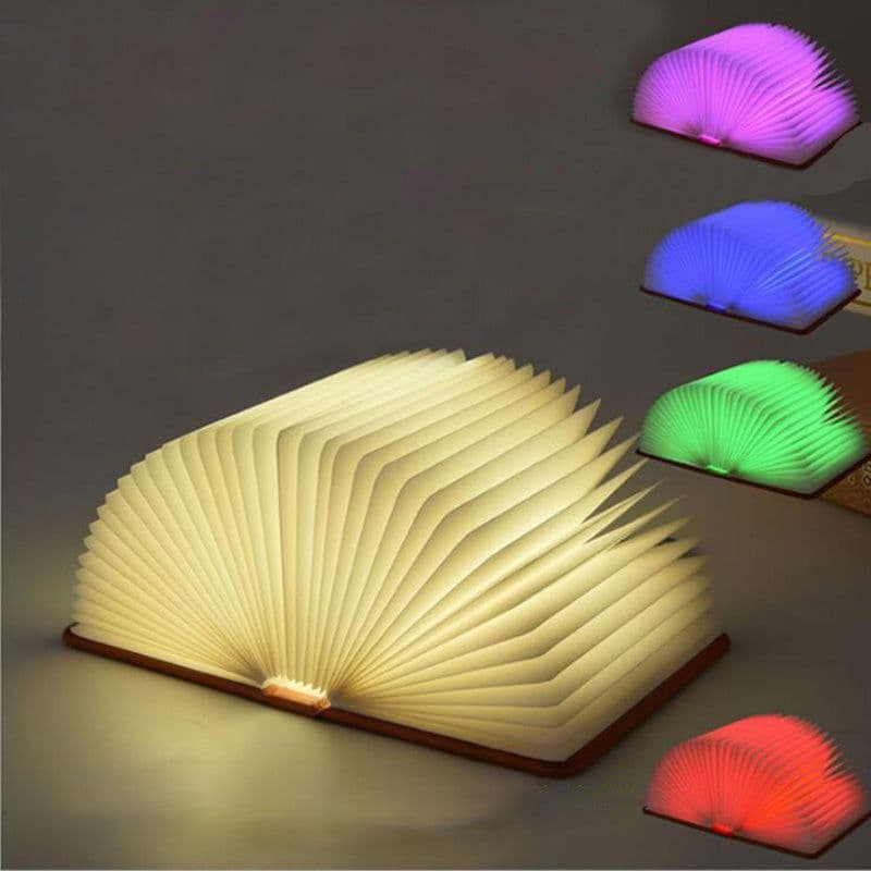image-Creative LED Night Light USB Recharge Folding Book Light Wooden RGB Table Lamp Home Desk Decoration