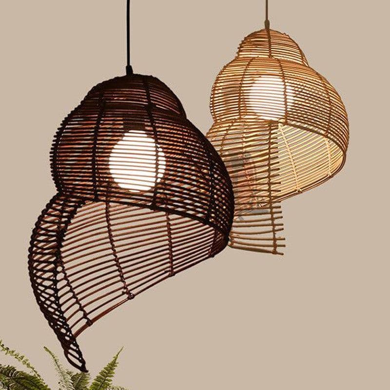 image-NEW Snail Rattan Pendant Light, Creative Art Southeast Asia Vintage Pendant Lamp Reading Room Wicker Light