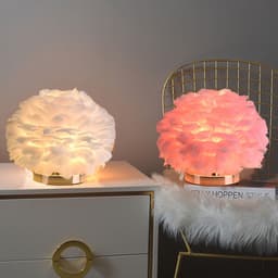 image-Feather Table Lamp Bedroom Bedside Light Luxury Ins Creative Warm And Romantic Girl Children'S Room Nordic Living Room Floor Lamp