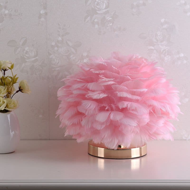 image-Feather Table Lamp Bedroom Bedside Light Luxury Ins Creative Warm And Romantic Girl Children'S Room Nordic Living Room Floor Lamp