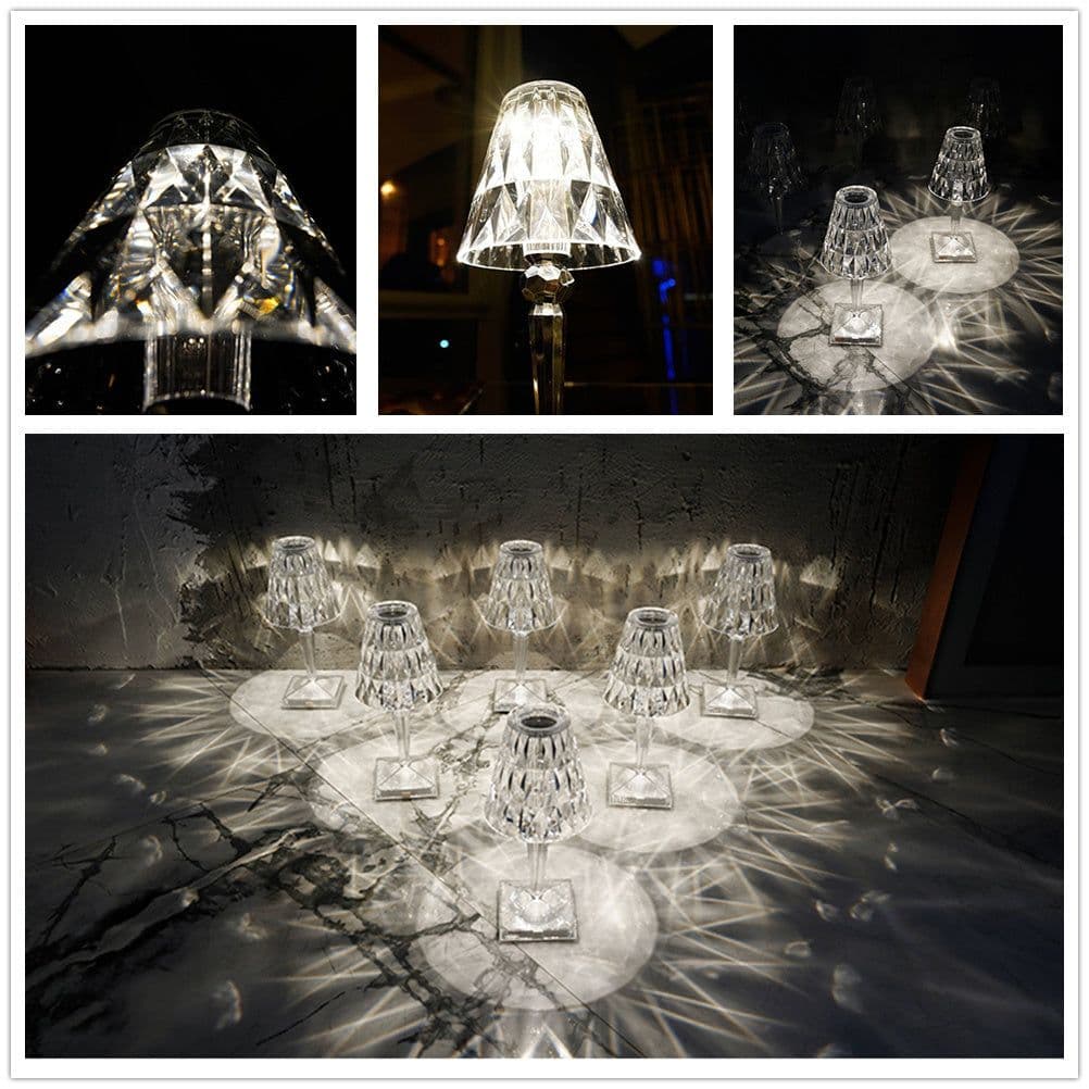 image-Diamond Acylic Table Lamp Night Light Italy Princess Deck Lamp Modern Atmosphere Touch Table Lamp Home Bedroom Bar Cafe