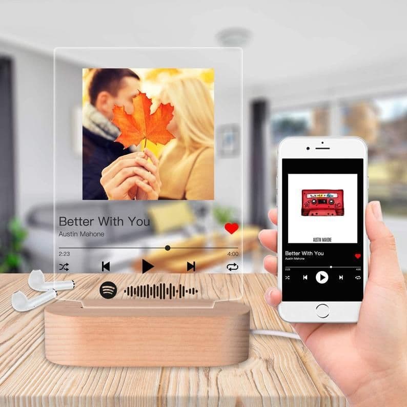 image-Customizable Photo Music Album Cover Night Light Carved Name Song Photo Frame