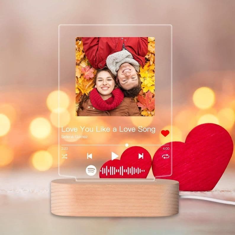 image-Customizable Photo Music Album Cover Night Light Carved Name Song Photo Frame