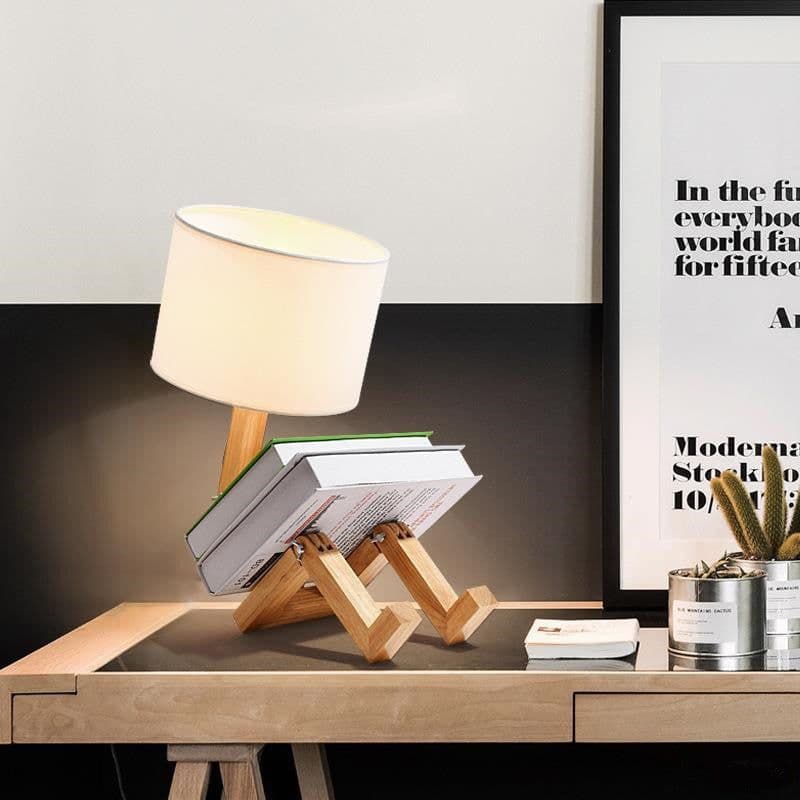 image-Desk Lamp Creative Bedroom Desk Lamp Wooden Bedside Simple Nordic Modern Gift Cloth Goods Solid Wood Led