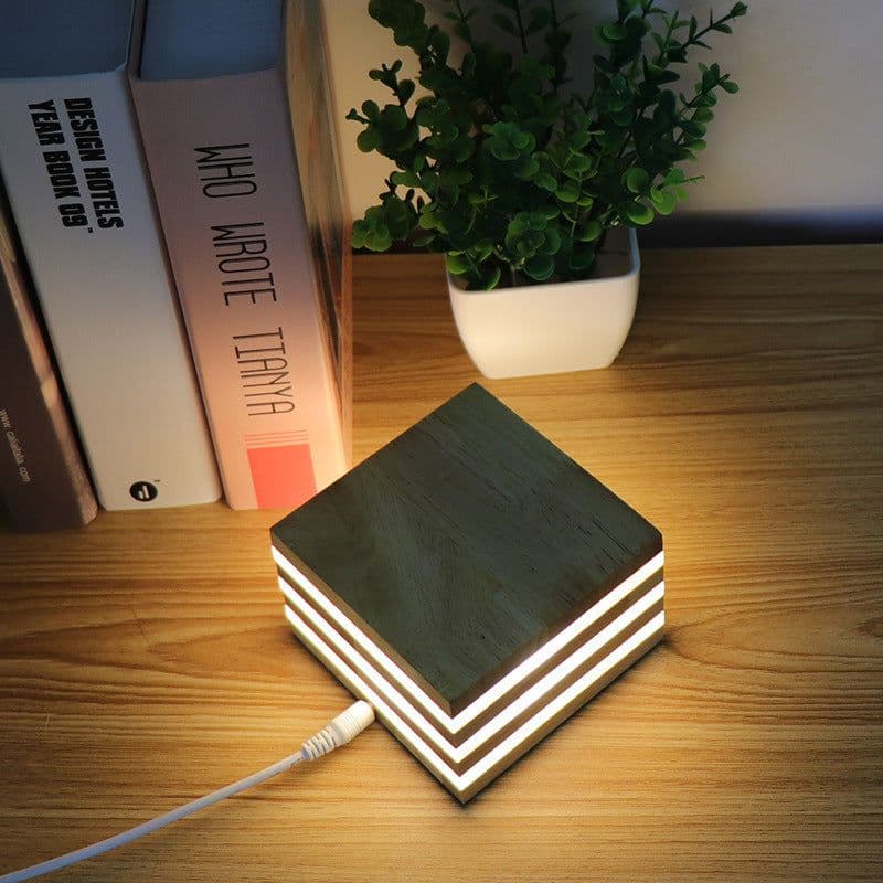 image-The New Night Light Creative Solid Wood LED Night Light New Strange Wooden Table Lamp Square Bedroom Bedside Lamp