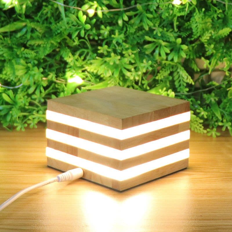 image-The New Night Light Creative Solid Wood LED Night Light New Strange Wooden Table Lamp Square Bedroom Bedside Lamp