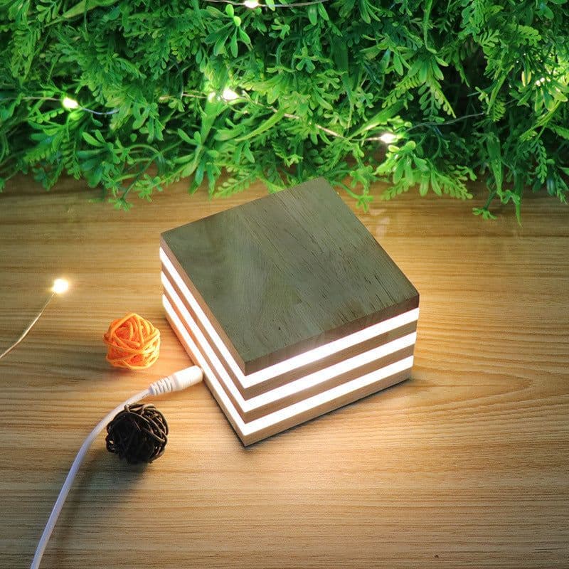 image-The New Night Light Creative Solid Wood LED Night Light New Strange Wooden Table Lamp Square Bedroom Bedside Lamp