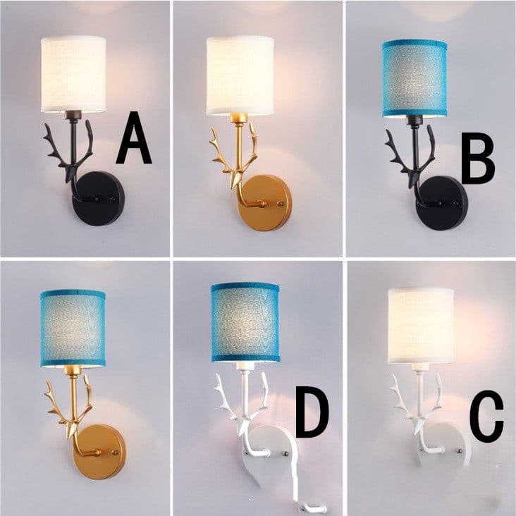 image-Modern Bedroom Bedside Aisle Wall Lamp Wrought Iron Antlers Living Room Hotel Lamps