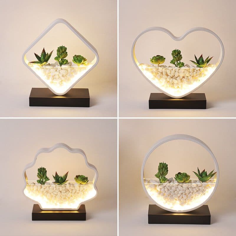 image-Table Lamp Creative Bedroom Bedside Table Simple Personality Household Succulents Decorative Lamp