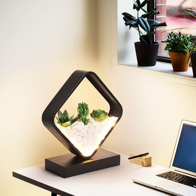 image-Table Lamp Creative Bedroom Bedside Table Simple Personality Household Succulents Decorative Lamp