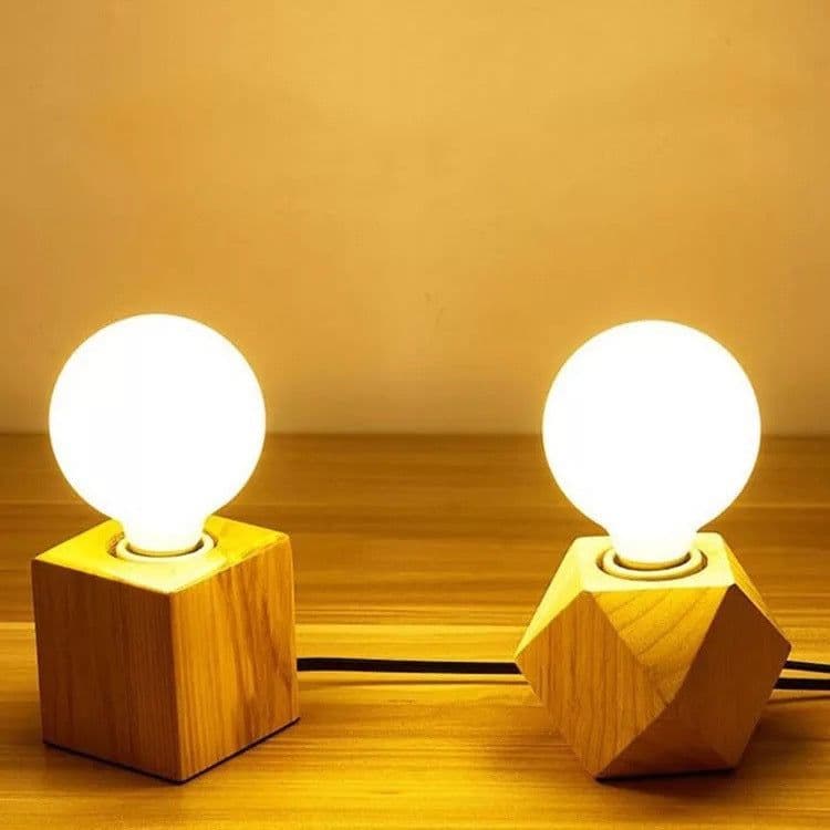 image-Retro Lamp Holder Hanging Wire Wood Lamp Holder Wood Table Lamp