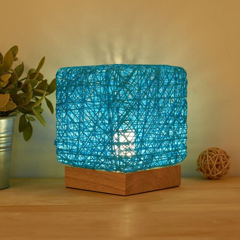 image-Hand-Knit Dimmable Square LED Desk Lights Wood Rattan Twine USB Charging Table Lamp Girls Bedroom Gift Home Decor Night Lighting