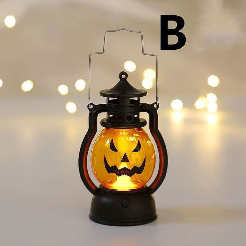 image-Halloween Oil Lamp Portable Pumpkin Lantern Skull Decoration