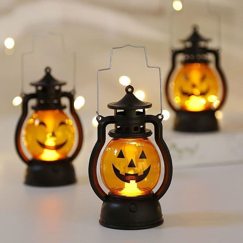 image-Halloween Oil Lamp Portable Pumpkin Lantern Skull Decoration