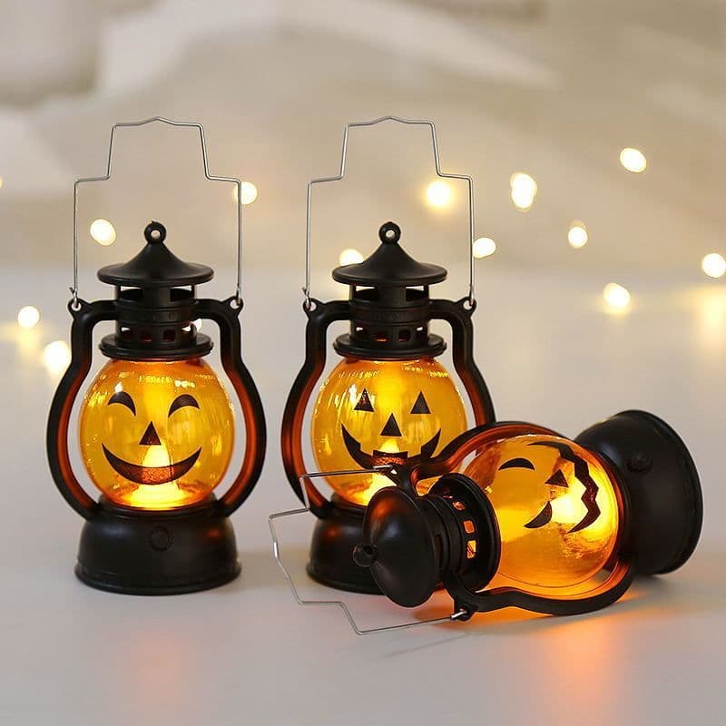 image-Halloween Oil Lamp Portable Pumpkin Lantern Skull Decoration