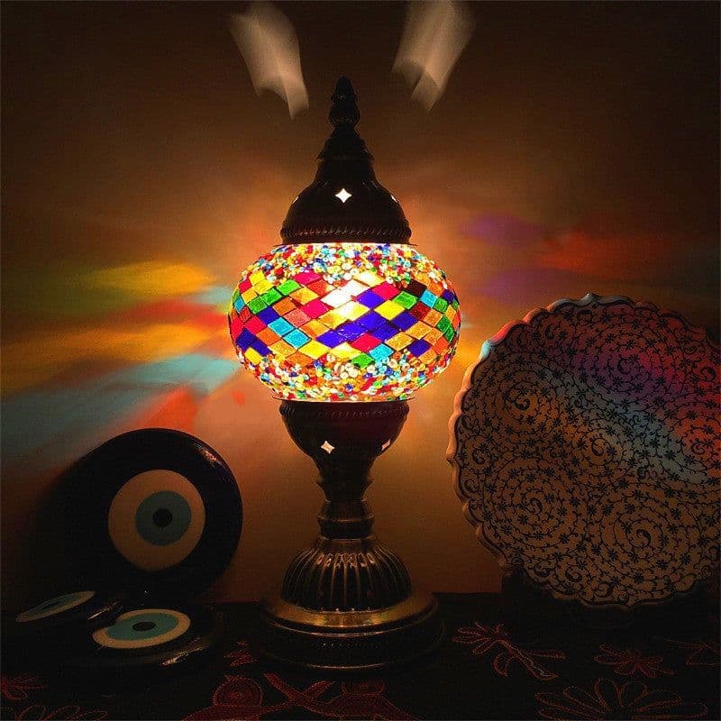 image-New Style Turkish Mosaic Table Lamp Vintage Art Deco Handcrafted Glass Romantic Bed Light