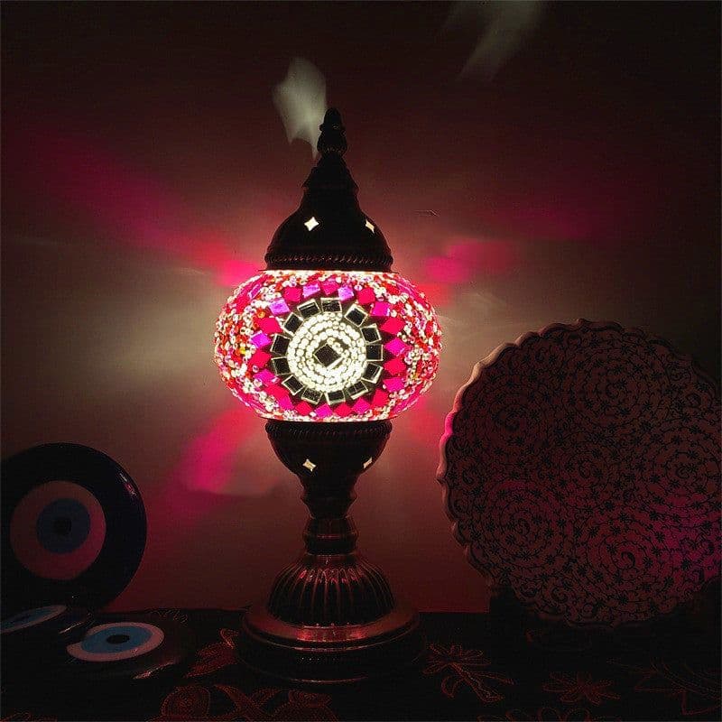 image-New Style Turkish Mosaic Table Lamp Vintage Art Deco Handcrafted Glass Romantic Bed Light