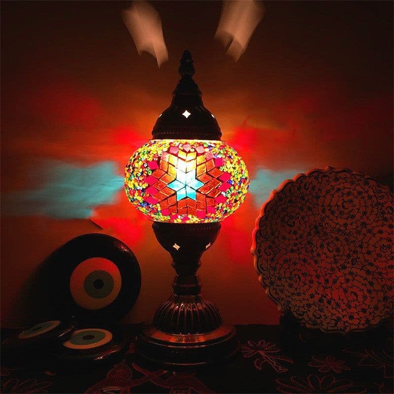 image-New Style Turkish Mosaic Table Lamp Vintage Art Deco Handcrafted Glass Romantic Bed Light