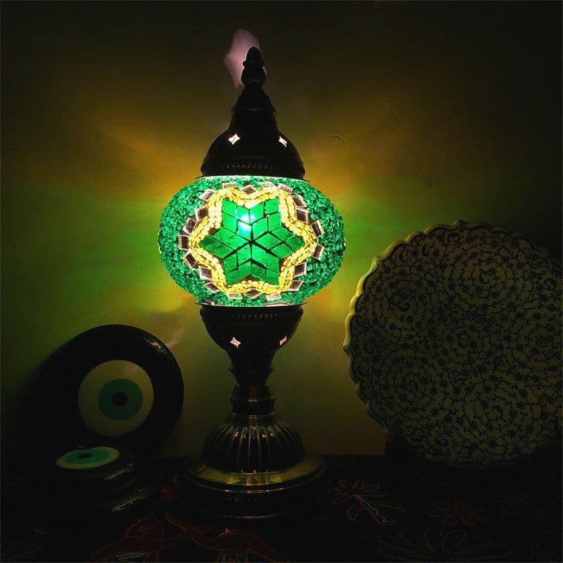 image-New Style Turkish Mosaic Table Lamp Vintage Art Deco Handcrafted Glass Romantic Bed Light