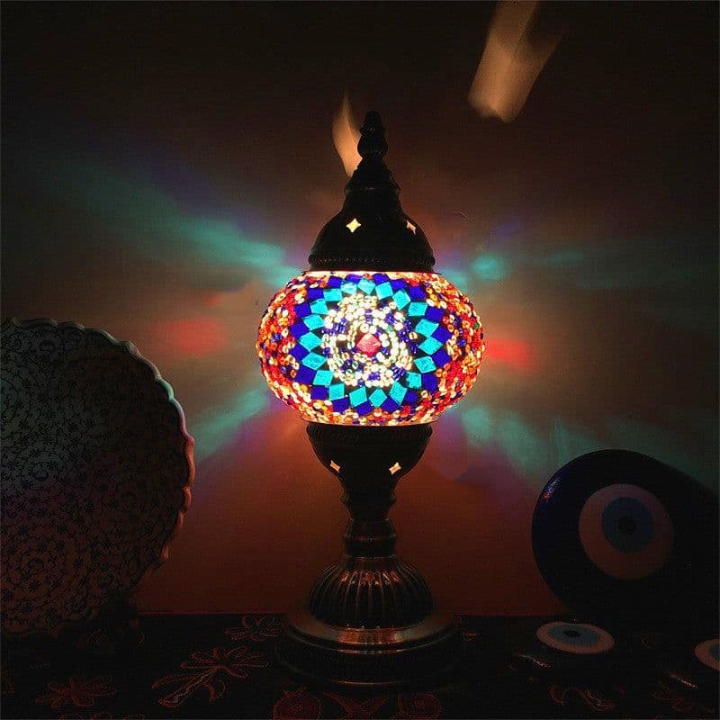 image-New Style Turkish Mosaic Table Lamp Vintage Art Deco Handcrafted Glass Romantic Bed Light