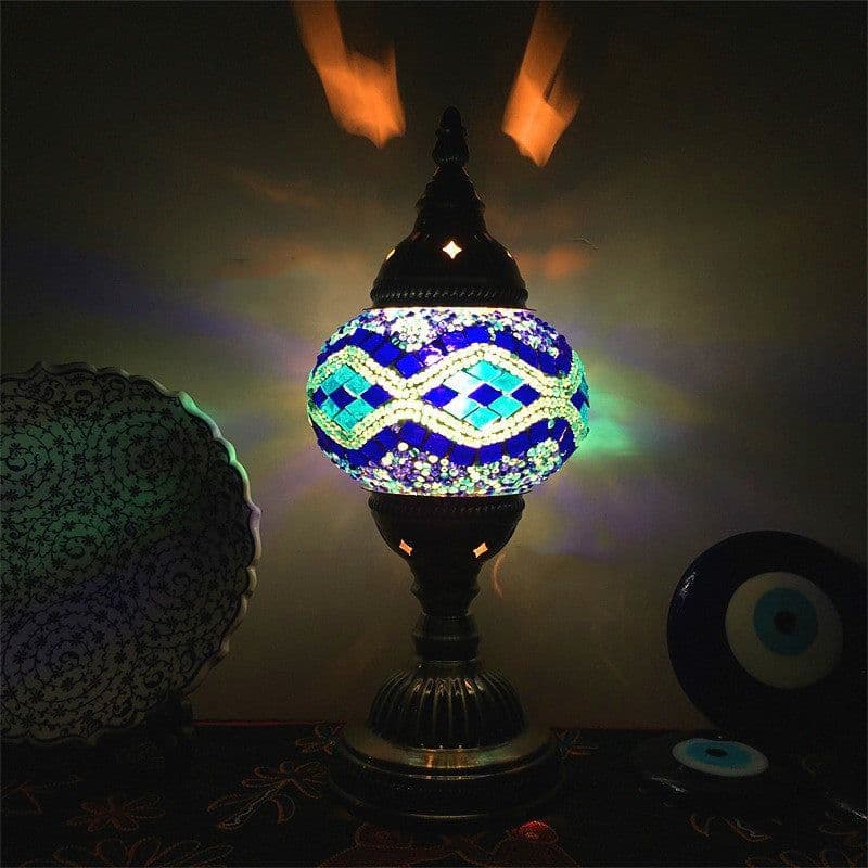 image-New Style Turkish Mosaic Table Lamp Vintage Art Deco Handcrafted Glass Romantic Bed Light