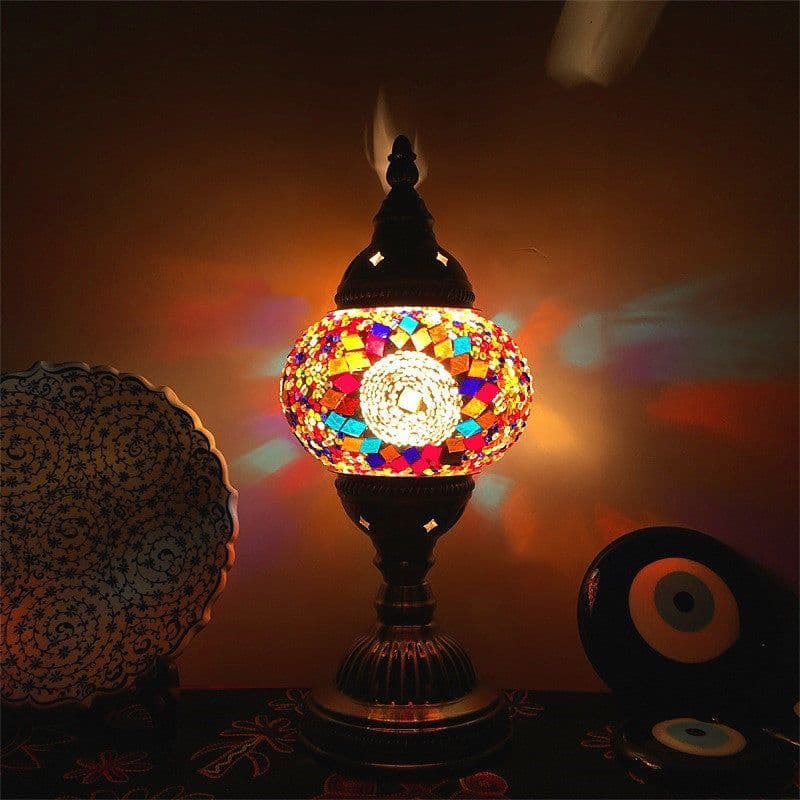 image-New Style Turkish Mosaic Table Lamp Vintage Art Deco Handcrafted Glass Romantic Bed Light