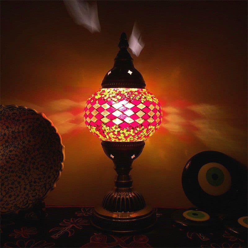 image-New Style Turkish Mosaic Table Lamp Vintage Art Deco Handcrafted Glass Romantic Bed Light