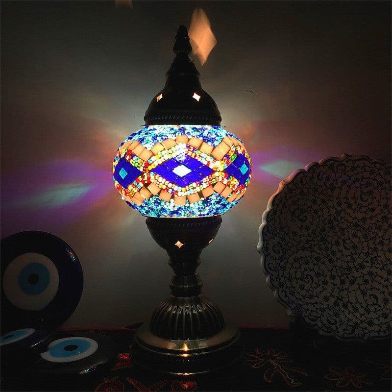 image-New Style Turkish Mosaic Table Lamp Vintage Art Deco Handcrafted Glass Romantic Bed Light