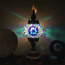 image-New Style Turkish Mosaic Table Lamp Vintage Art Deco Handcrafted Glass Romantic Bed Light