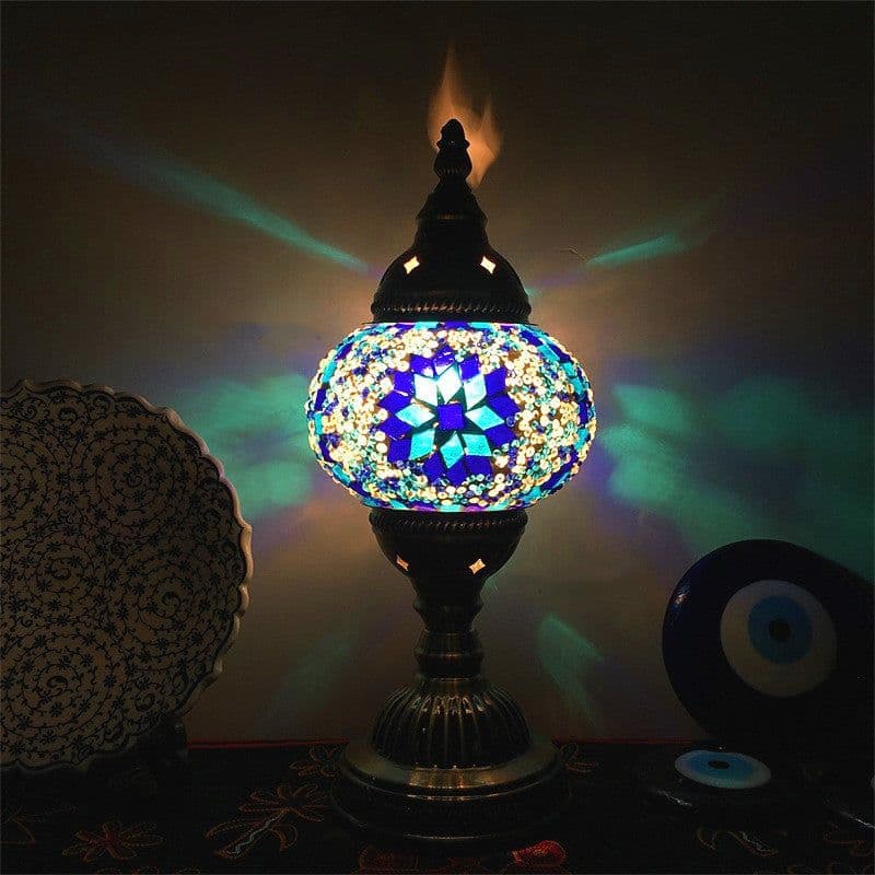 image-New Style Turkish Mosaic Table Lamp Vintage Art Deco Handcrafted Glass Romantic Bed Light