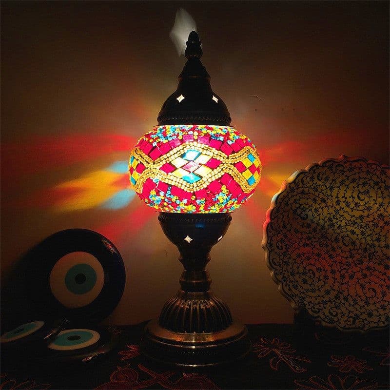 image-New Style Turkish Mosaic Table Lamp Vintage Art Deco Handcrafted Glass Romantic Bed Light